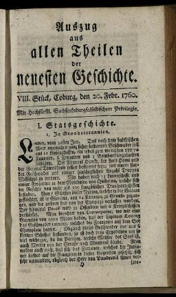 VIII. Stück, Coburg, den 20. Febr. 1760.