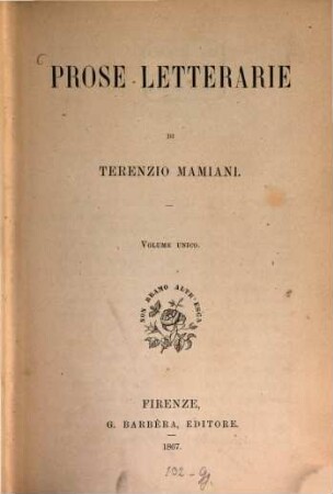 Prose letterarie : vol. unico