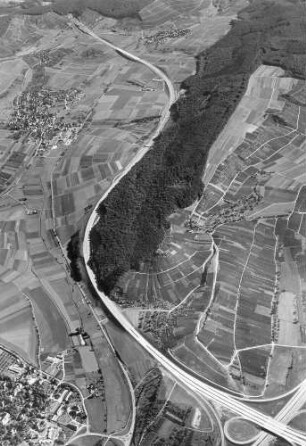 Trassierung, Im Vordergrund AK Weinsberg. Im Hintergrund Tunnel Hölzern.