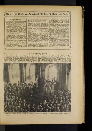 Generalgouverneur von Beseler beim Verlesen der Kaiserlichen Proklamation im Thronsaal des alten polnischen Königschlosses in Warschau.