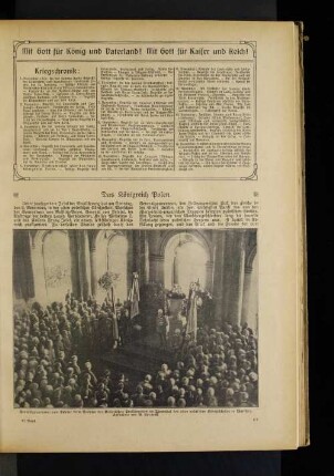 Generalgouverneur von Beseler beim Verlesen der Kaiserlichen Proklamation im Thronsaal des alten polnischen Königschlosses in Warschau.