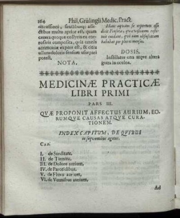 Pars III. Quæ Proponit Affectus Aurium, Eorumque Causas Que Curationem.