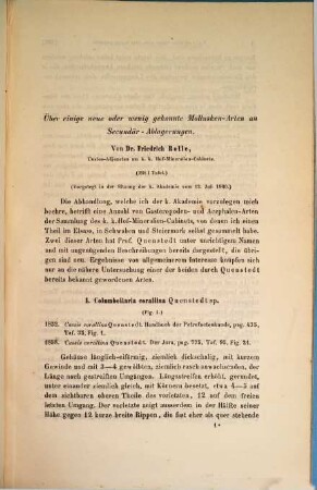 Kleine Abhandlungen paläontologischen Inhalts in Separatabdrücken des Sitzungsberichte der k. k. Akad. d. Wissensch. in Wien : in 1 vol.. 7