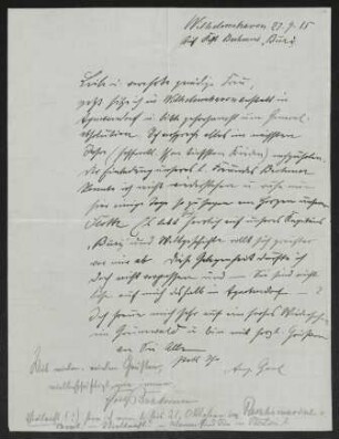Brief von August Gaul und Fritz Brehmer an Margarete Hauptmann