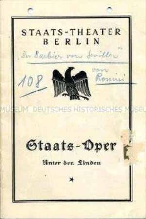 Programmheft der Staatsoper Berlin zur Oper "Der Barbier von Sevilla" von Rossini