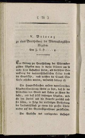 V. Beitrag zu einer Beurtheilung der Würtembergischen Abgaben