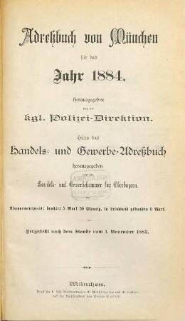 Adreßbuch für München. 1884