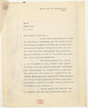 Brief an Bruno Weigl : 26.10.1927