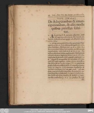 Tit. VII. (VIII. 48. 49.) De Adoptionibus & emancipationibus, & aliis modis quibus potestas solvitur.