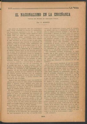 El nacionalismo en la enseñanza : Fórmula del Ministro de Instrucción Pública