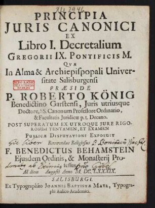 Principia Iuris Canonici Ex Libro I. Decretalium Gregorii IX. Pontificis M.