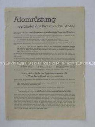 Propagandaflugblatt der KPD Hessen gegen die atomare Aufrüstung