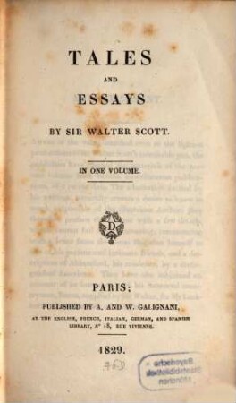 Tales and Essays : in one volume