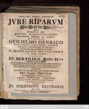 Dissertatio Jvridica Inavgvralis De Jvre Riparvm