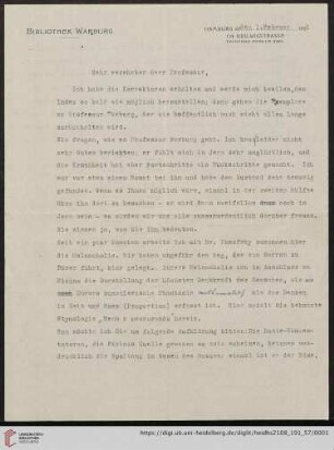 Brief von Fritz Saxl von Bibliothek Warburg (Hamburg) an Franz Boll