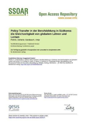 Policy Transfer in der Berufsbildung in Südkorea: die Gleichzeitigkeit von globalem Lehren und Lernen