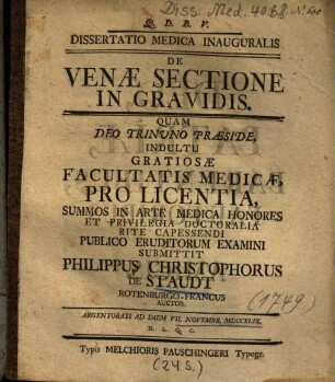 Dissertatio Medica Inauguralis De Venae Sectione In Gravidis