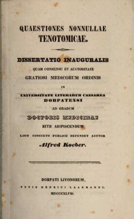 Quaestiones nonnullae tenotomicae