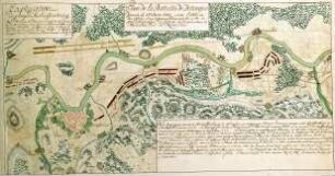 WHK 21 Österreichischer Sukzessionskrieg 1740-1748 bis zum Aachener Frieden: Plan der Schlacht bei Dettingen zwischen den Alliierten unter dem Kommando des Königs von Großbritannien und den Franzosen unter dem Herzog von Noaille, 27. Juni 1743