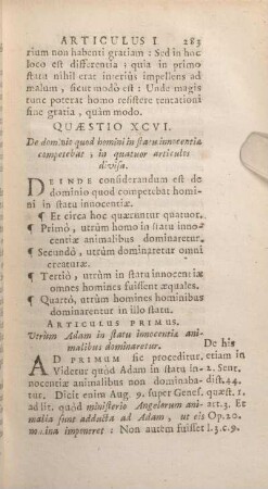 Quaestio XCVI. De dominio quod homini in statu innocentiae competebat; in quatuor articulos divisa.