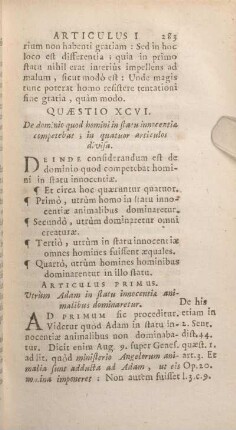 Quaestio XCVI. De dominio quod homini in statu innocentiae competebat; in quatuor articulos divisa.
