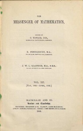 Messenger of mathematics. 12. 1882/83 (1883), Mai - Apr.