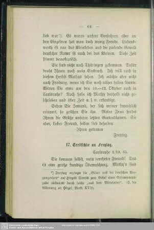 17. Treitschke an Freytag. Carlsruhe, 1.10.65