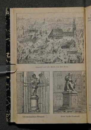 Aussicht auf die Stadt von der Burg. Gänsemännchen-Brunnen. Hans-Sachs-Denkmal.