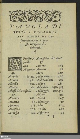 Tavola Di Tutti i Vocaboli Piu Degni di osservatione che a i luoghi loro sono dichiarati