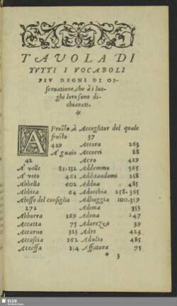 Tavola Di Tutti i Vocaboli Piu Degni di osservatione che a i luoghi loro sono dichiarati