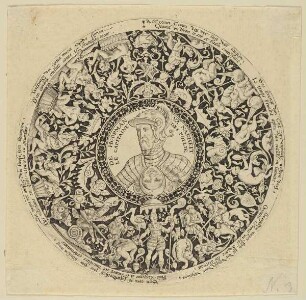 Schalenboden mit Medaillon mit dem Brustbild des Fürsten Alva als "De Hoopman va Narheit"
