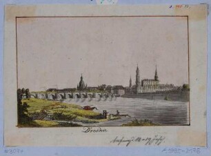 Stadtansicht von Dresden, Blick vom rechten Elbufer nach Südosten auf die Altstadt