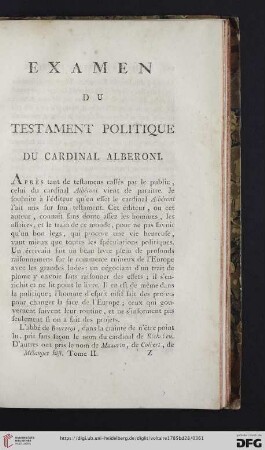 Examen du testament politique du Cardinal Alberoni