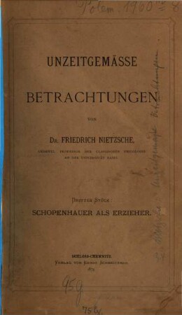 Unzeitgemässe Betrachtungen, 3. Schopenhauer als Erzieher