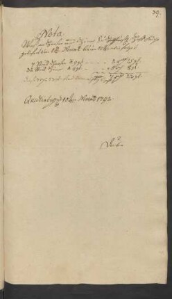Nota. ... Quedlinburg 10ten Novem[ber] 1792.