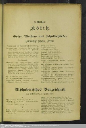Einwohnerverzeichnis : Alphabetisches Verzeichniß der selbstständigen Einwohner