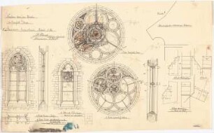 Herz-Jesu-Kirche, Grafeld: Details für Steinmetzarbeiten, Fenster des Schiffes, Chorfenster, Giebelrose und Querschiffrose, Fensterabdeckungen 1:20