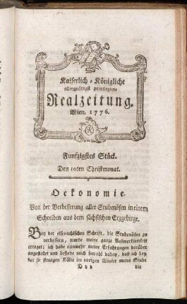 Fünfzigstes Stück. Den 10ten Christmonat. Wien, 1776.