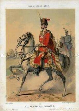 Uniformdarstellung, General der Kavallerie zu Pferd, Österreich, 1848/1854. Tafel 118 aus: Gerasch: Das Oesterreichische Heer.