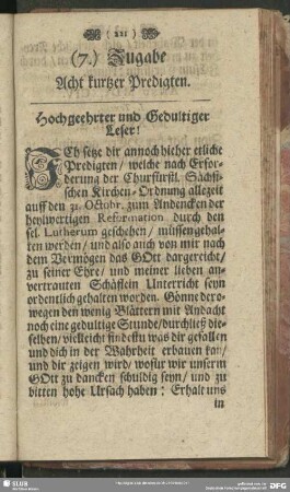(7.) Zugabe Acht kurtzer Predigten