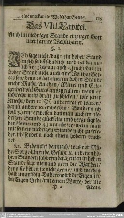 Das VIII. Capitel. Auch im niedrigen Stande erzeuget Gott unerkannte Wohlthaten