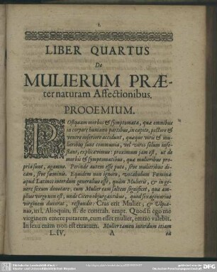 Liber Quartus De Mulierum Praeter naturam Affectionibus. Prooemium