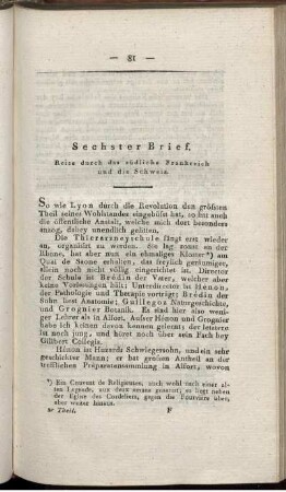 Sechster Brief. Reise durch des südliche Frankreich und die Schweiz.