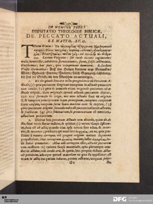 Disputatio Theologiae Biblicae, De Peccato Actuali.