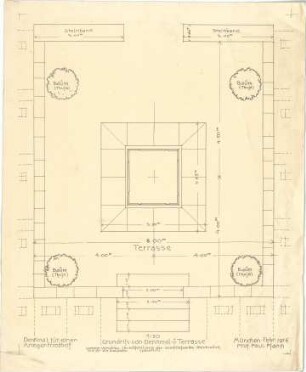 Pfann, Paul; Neuburg / Lothringen; Priesterwald-Denkmal - Denkmal u. Terrasse samt Vorschlag für Aufstellung der anschließenden Steinkreuze für die Grabfelder (Grundriss)