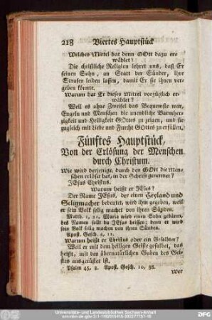 Fünftes Hauptstück, Von der Erlösung der Menschen durch Christum.