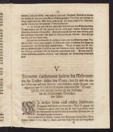 33-41, V. Fürneme Lutheraner halten die Reformirten für Brüder...
