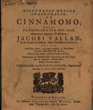 Disp. med. inaug. de cinnamomo