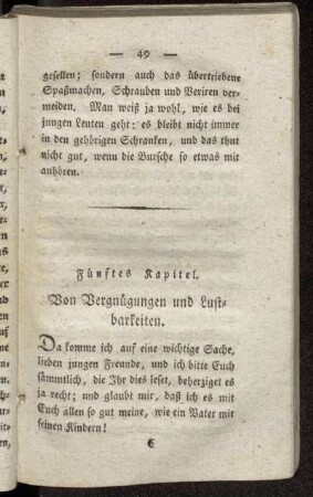 Fünftes Kapitel. Von Vergnügungen und Lustbarkeiten.