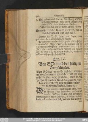 Cap. IV. Von Gott und der heiligen Dreyfaltigkeit.